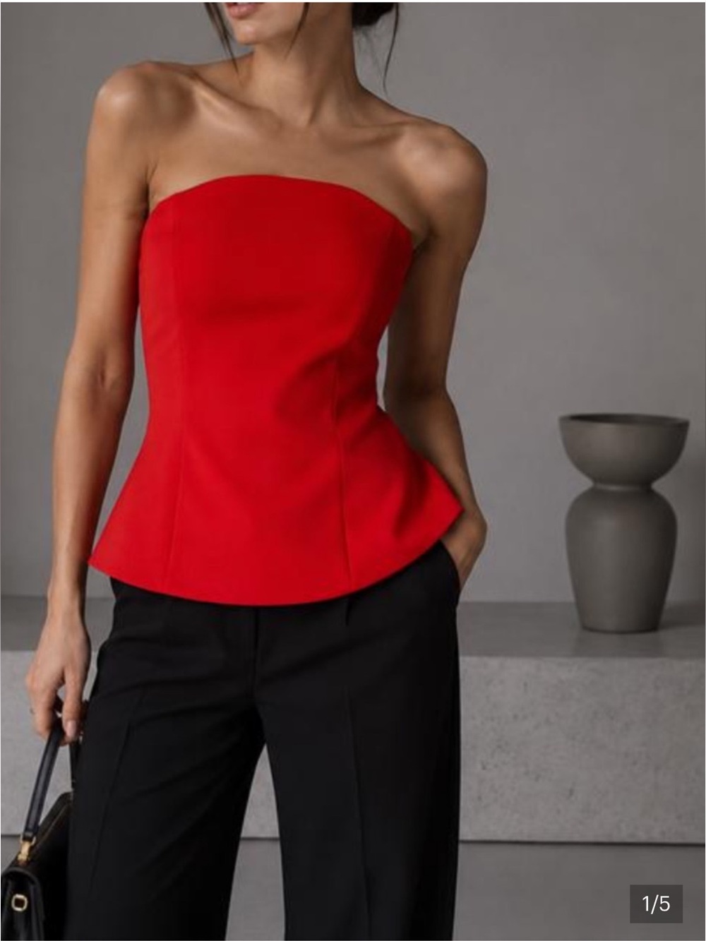 Zara Red Strapless Peplum Top